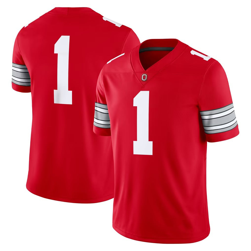 #1 O.State Buckeyes Scarlet Home Game Stitched American College Jersey