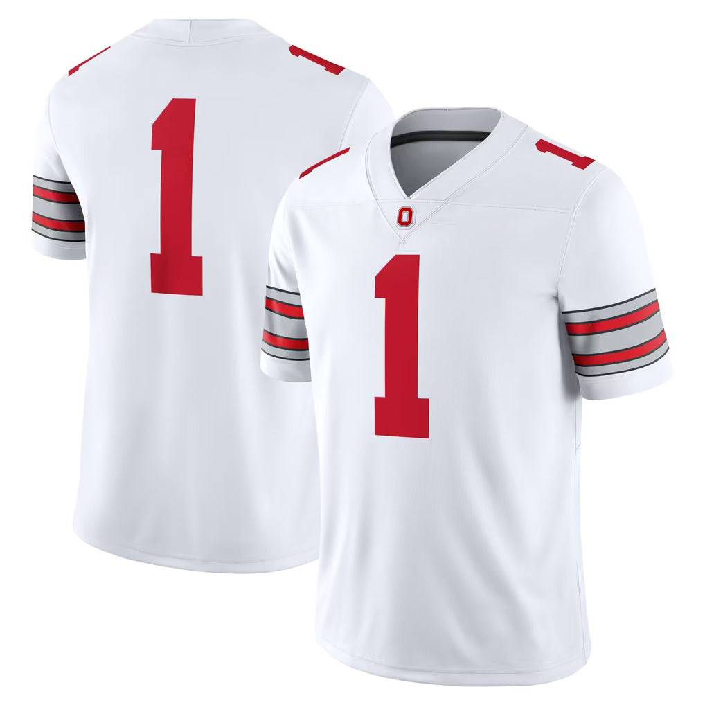 #1 O.State Buckeyes White Road Game Stitched American College Jersey