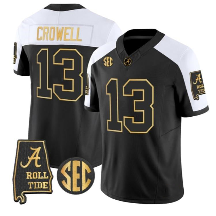 A.Crimson Tide #13 Ezavier Crowell White Black Alabama Limited Stitched American College Jersey