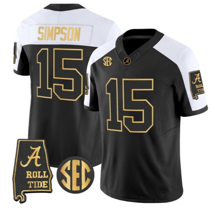 A.Crimson Tide #15 Ty Simpson White Black Alabama Limited Stitched American College Jersey