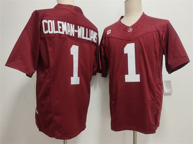 A.Crimson Tide #1 Ryan Alexander Coleman-Williams Jr Red 2026 F.U.S.E Stitched American College Jersey