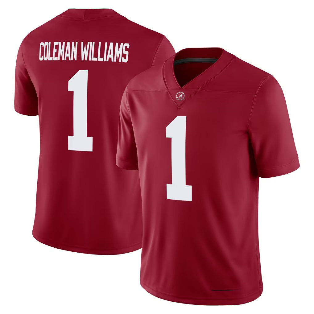 A.Crimson Tide #1 Ryan Coleman-Williams Crimson Home Game Stitched American College Jersey