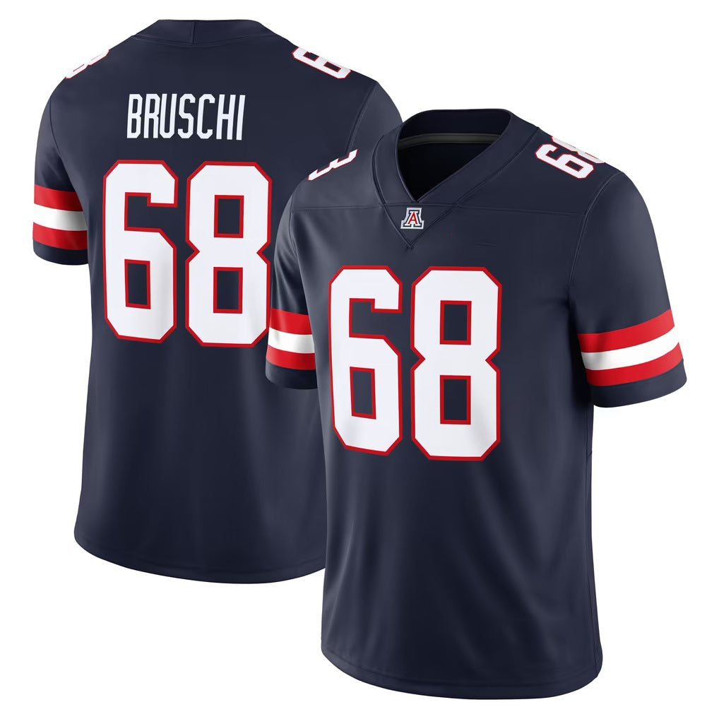 A.Wildcats #68 Tedy Bruschi Navy Home Game Stitched American College Jersey