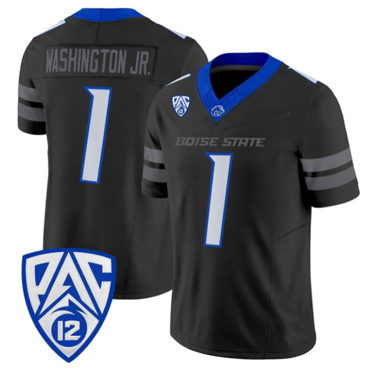 B.State Broncos #1 Jerico Washington Jr. Black 2026 Vapor Limited Stitched American College Jersey