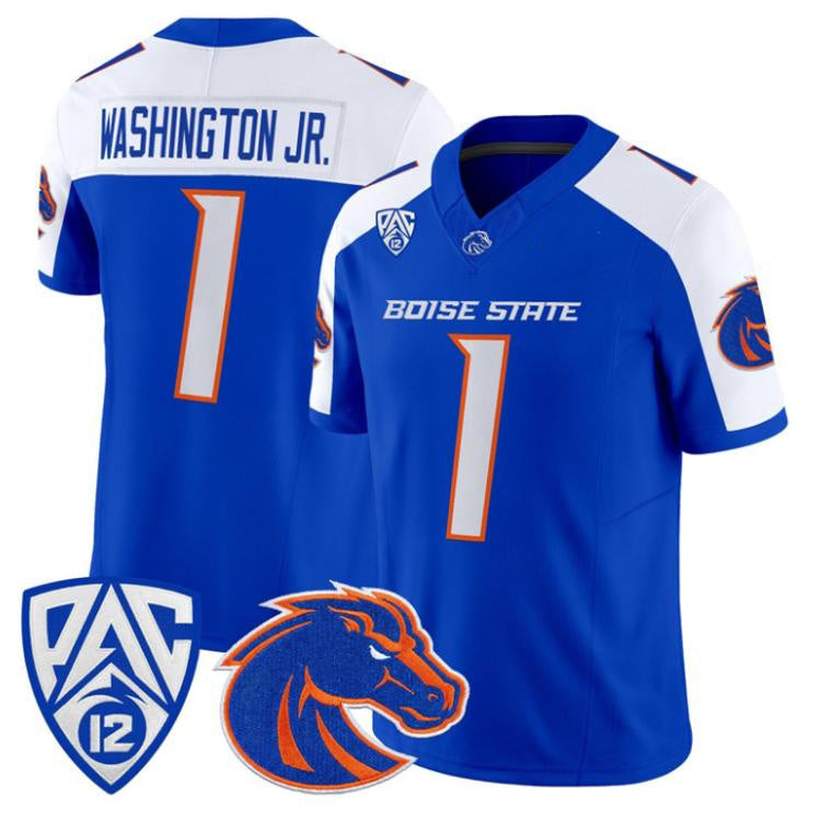 B.State Broncos #1 Jerico Washington Jr. White Royal 2026 Vapor Limited Stitched American College Jersey