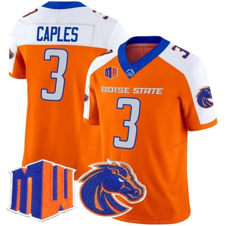B.State Broncos #3 Latrell Caples White Orange 2026 Vapor Limited  Stitched American College Jersey