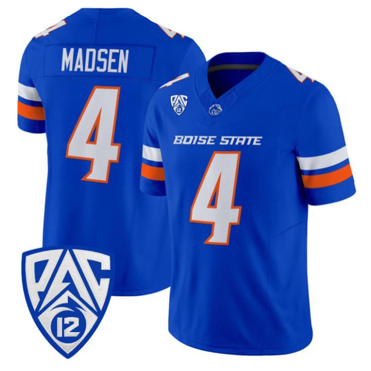 B.State Broncos #4 Maddux Madsen Royal 2026 Vapor Limited Stitched American College Jersey