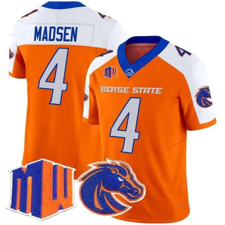 B.State Broncos #4 Maddux Madsen White Orange 2026 Vapor Limited Stitched American College Jersey