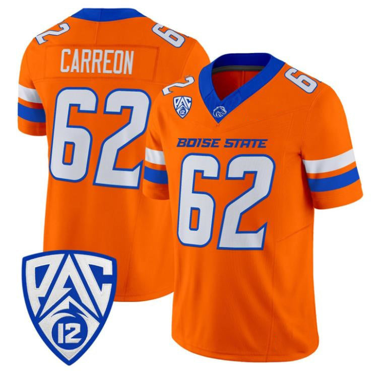 B.State Broncos #62 Roger Carreon Orange 2026 Vapor Limited Stitched American College Jersey