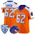 B.State Broncos #62 Roger Carreon White Orange 2026 Vapor Limited Stitched American College Jersey