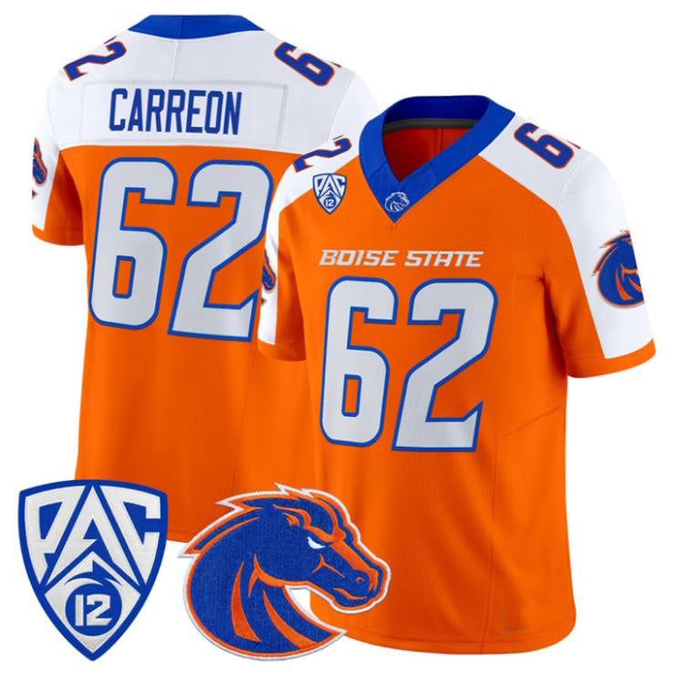 B.State Broncos #62 Roger Carreon White Orange 2026 Vapor Limited Stitched American College Jersey