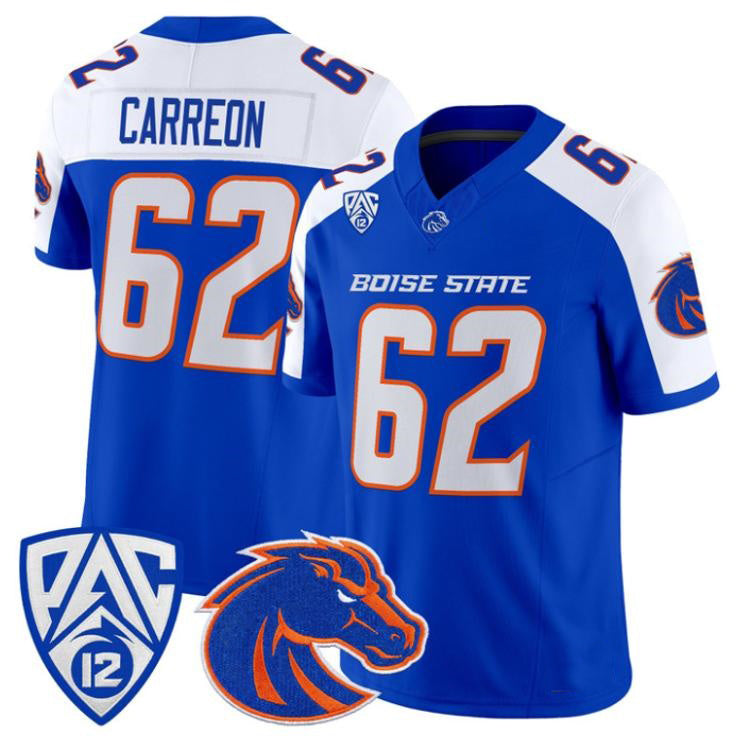 B.State Broncos #62 Roger Carreon White Royal 2026 Vapor Limited Stitched American College Jersey