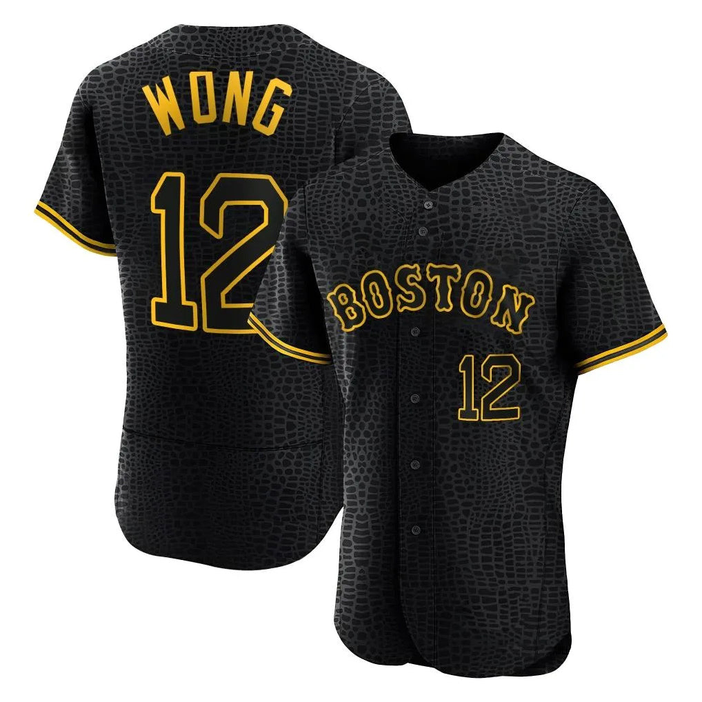Boston Red Sox #12 Connor Wong Player Black Snake Skin City Limited Elite Home Stitched Baseball Jersey