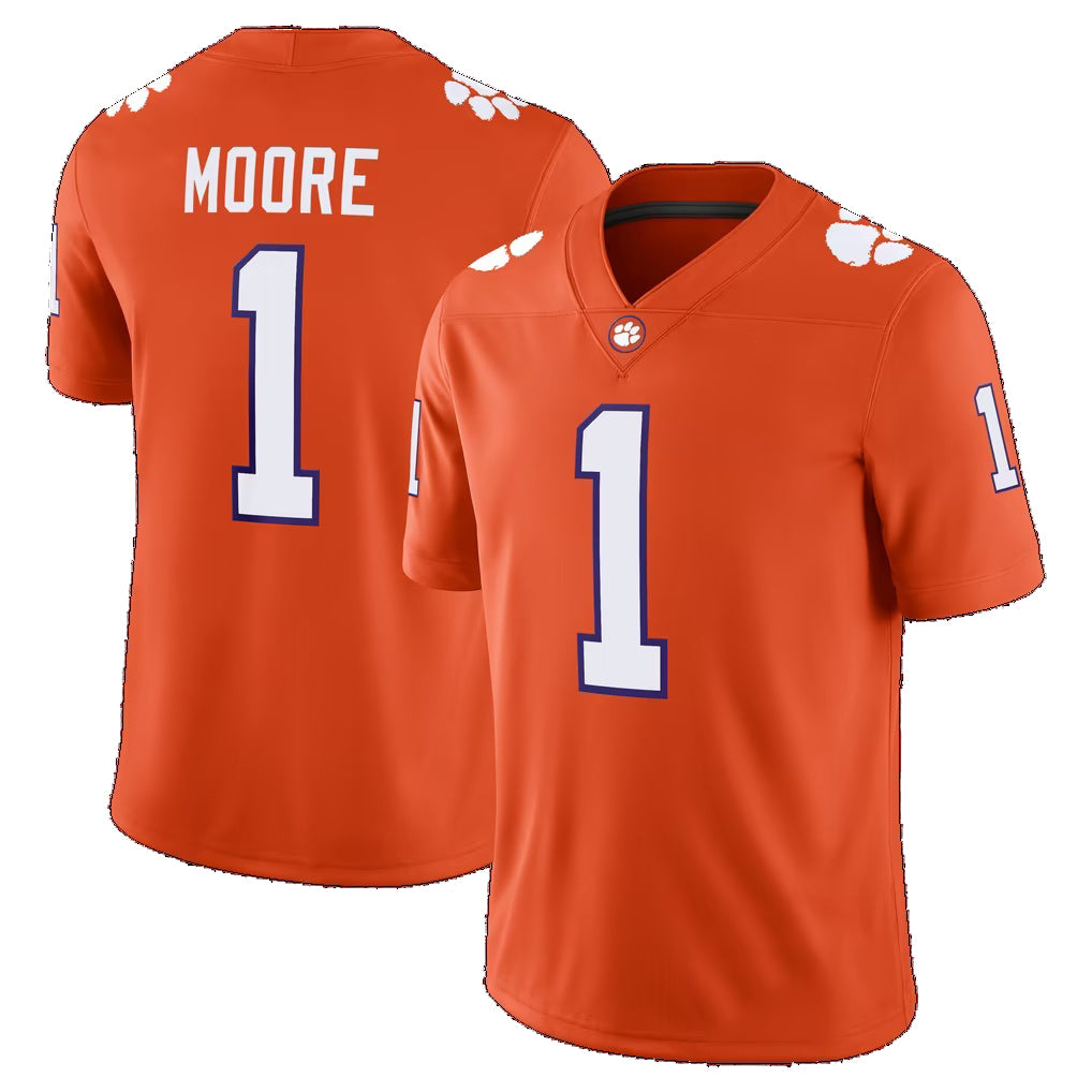 C.Tigers #1 T.J. Moore Orange Game Stitched American College Jersey