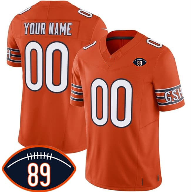 Custom C.Bears Active Player Orange 2026 With Mike Ditka 89 Patch F.U.S.E. Vapor Untouchable Limited Stitched Football Jersey