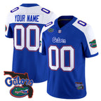 Custom F.Gators White Royal 2025 Florida Patch Vapor Limited Stitched American College Jersey