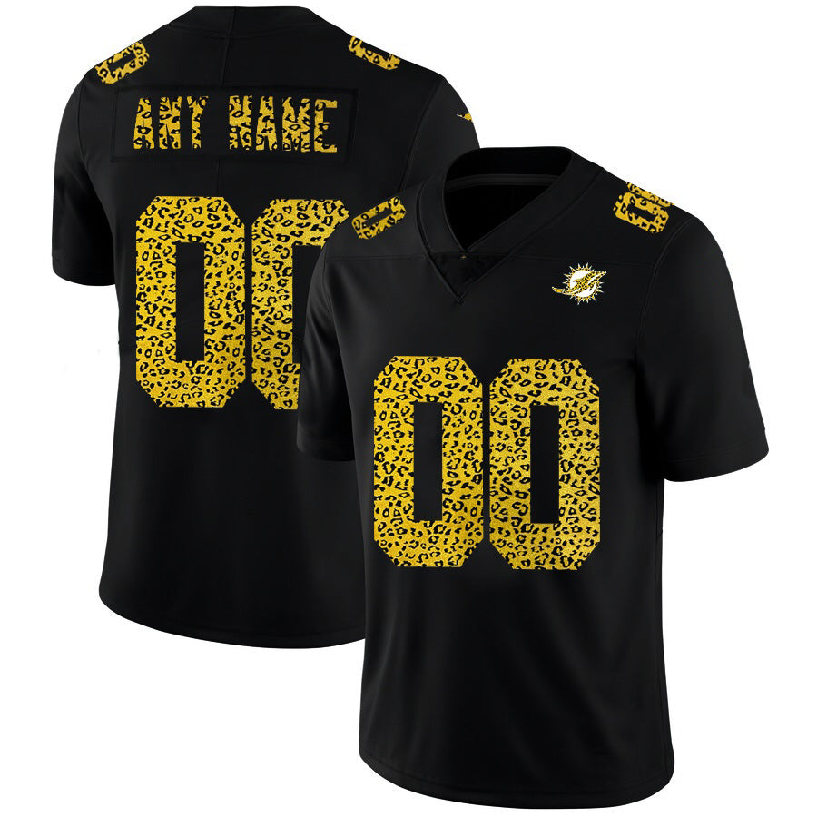 Custom M.Dolphins Black Leopard Print Fashion Vapor Limited Jersey