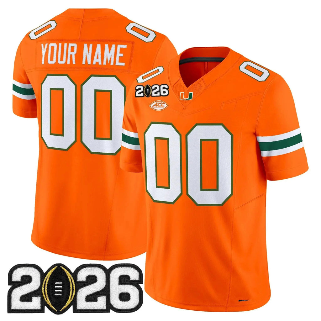 Custom M.Hurricanes Orange 2026 CFP Final Patch Vapor Limited Stitched American College Jersey