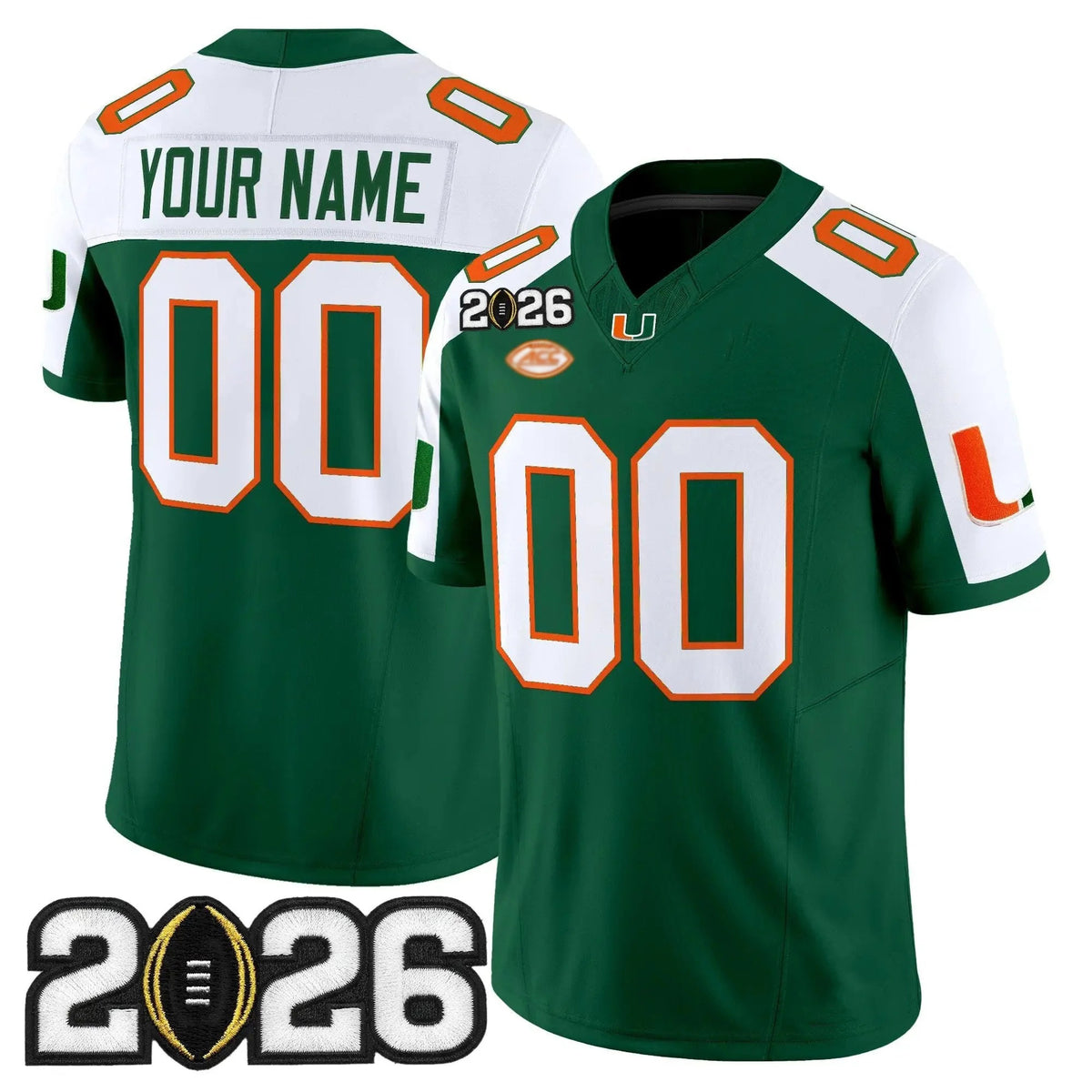 Custom M.Hurricanes White Green 2026 CFP Final Patch Vapor Limited Stitched American College Jersey
