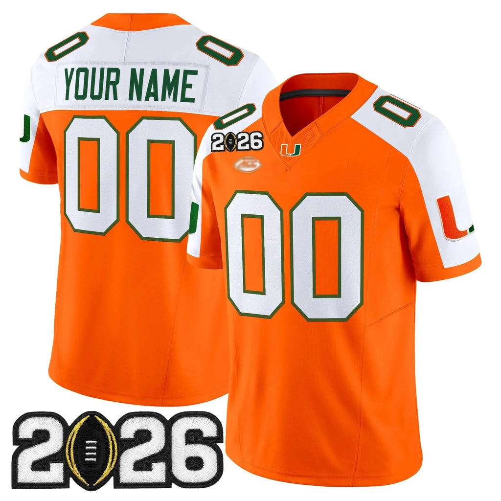 Custom M.Hurricanes White Orange 2026 CFP Final Patch Vapor Limited Stitched American College Jersey