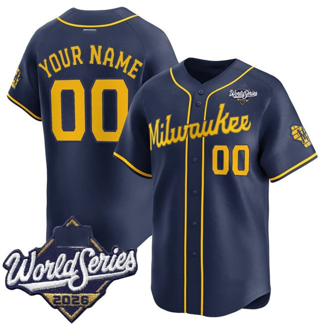 Custom Milwaukee Brewers ACTIVE PLAYER Navy 2026 World Series Alternate Limited Stitched Baseball Jersey