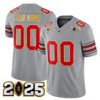 Custom O.State Buckeyes Gray 'Heritage Stripe' 2025 CFP Final Patch Gold Trim Vapor Limited Stitched American College Jersey