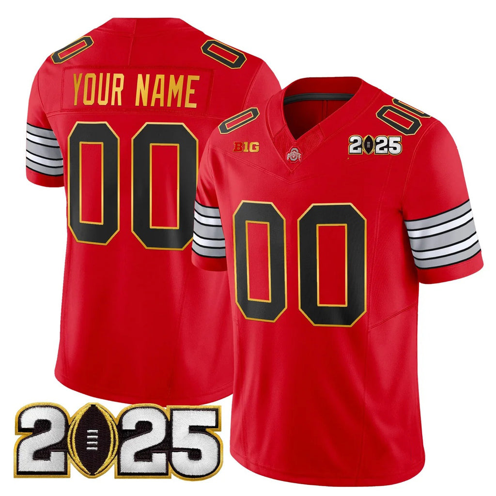 Custom O.State Buckeyes Red 'Heritage Stripe' 2025 CFP Final Patch Gold Trim Vapor Limited Stitched American College Jersey