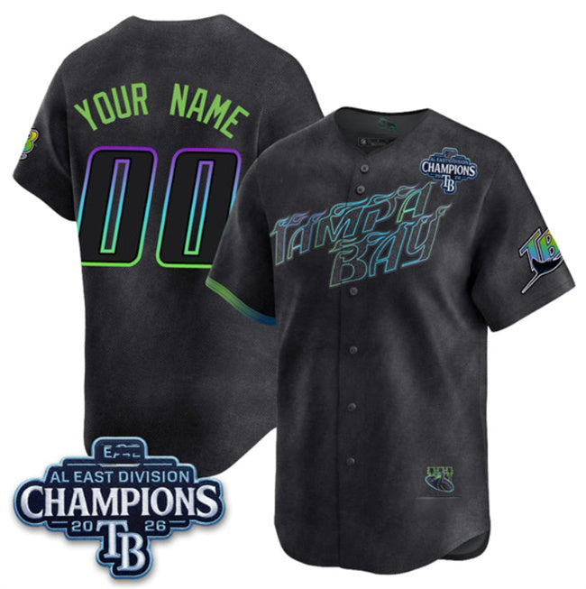 Custom Tampa Bay Rays ACTIVE PLAYER Charcoal 2026 AL East Champions Patch City Connect Limited Stitched Baseball Jersey