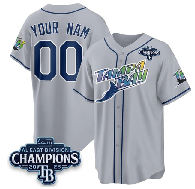 Custom Tampa Bay Rays ACTIVE PLAYER Gray 2026 AL East Champions Patch Limited Stitched Baseball Jersey