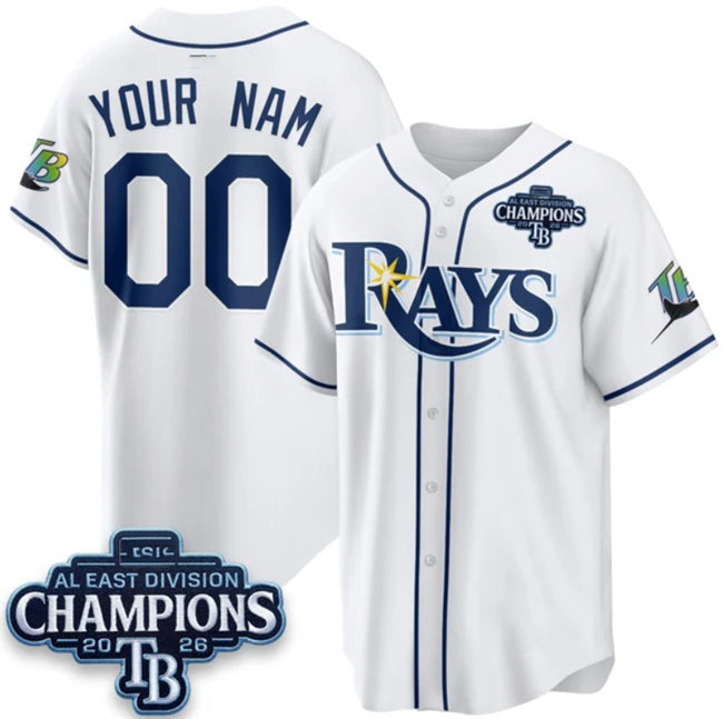 Custom Tampa Bay Rays ACTIVE PLAYER White 2026 AL East Champions Patch Limited Stitched Baseball Jersey