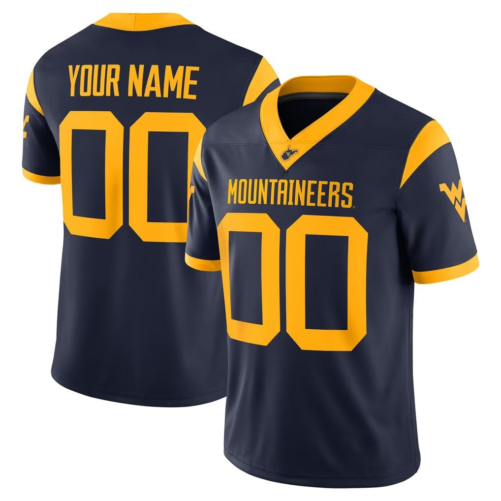 Custom W.Virginia Mountaineers Navy Game Stitched American College Jersey