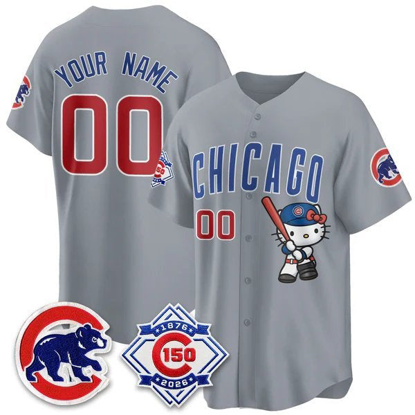 Custom Chicago Cubs Gray Crouser Meow KT All Stitched Jersey