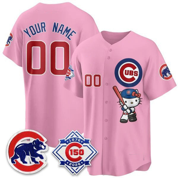 Custom Chicago Cubs Pink Crouser Meow KT All Stitched Jersey