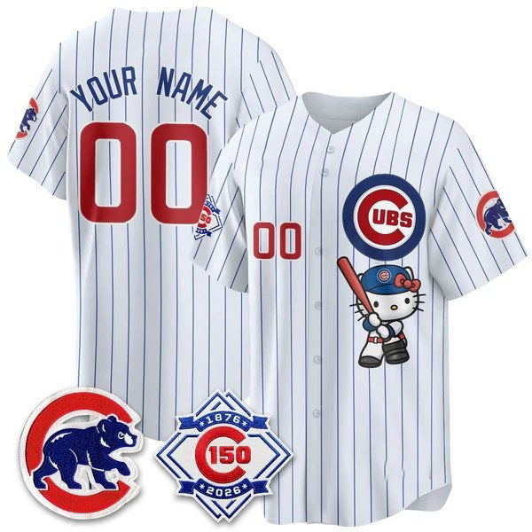 Custom Chicago Cubs Stripes White Crouser Meow KT All Stitched Jersey