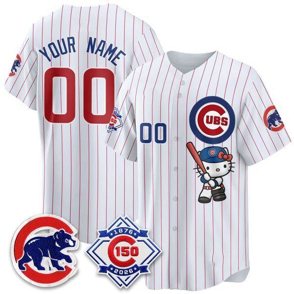 Custom Chicago Cubs Stripes White Crouser Meow KT All Stitched  Jersey 2