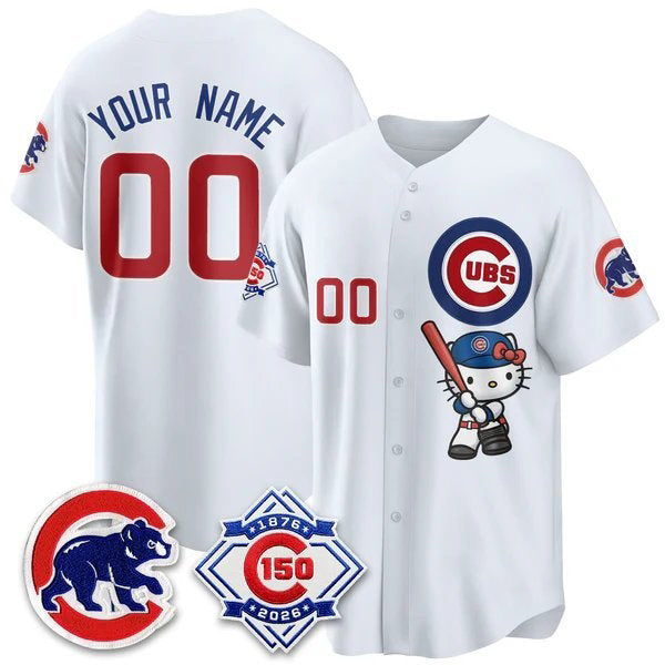 Custom Chicago Cubs White Crouser Meow KT All Stitched Baseball Jersey