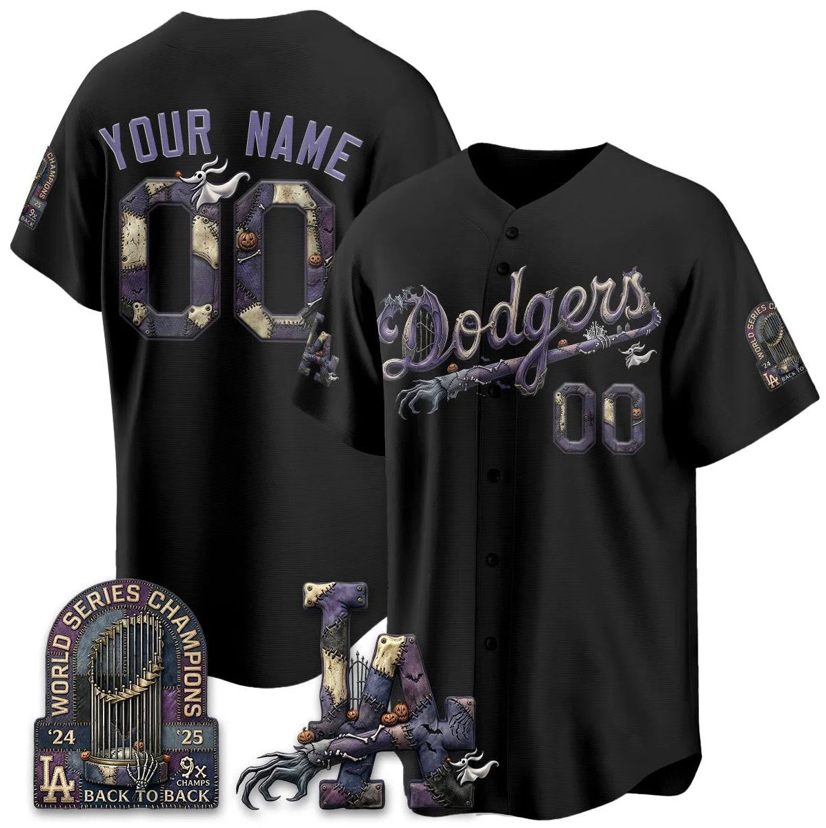Custom Los Angeles Dodgers Black Crouser Nightmare Edition Jersey