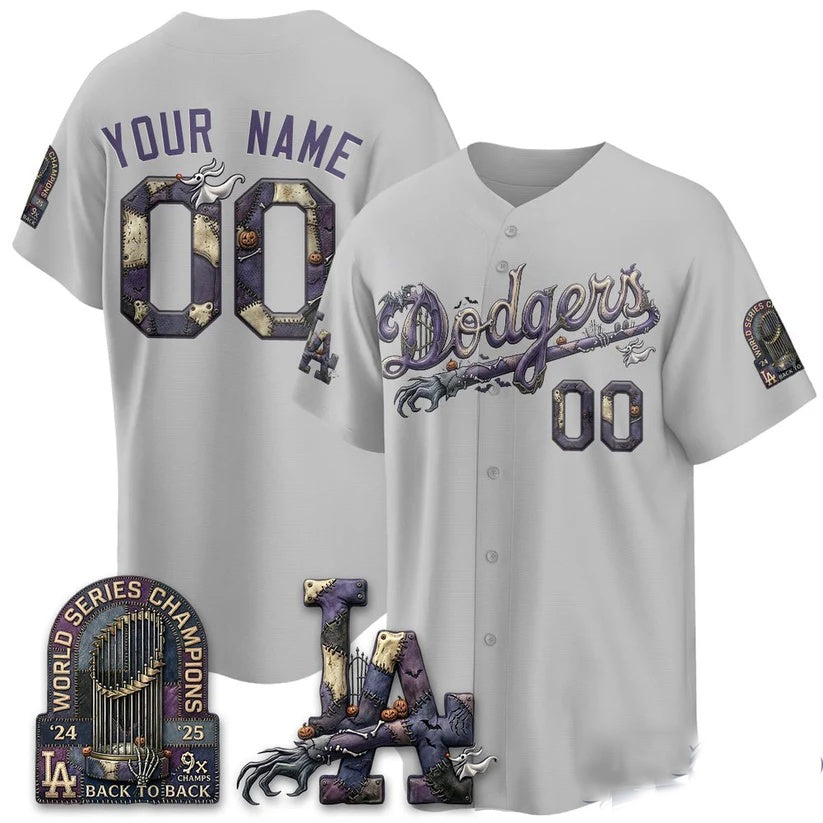 Custom Los Angeles Dodgers Gray Crouser Nightmare Edition Jersey