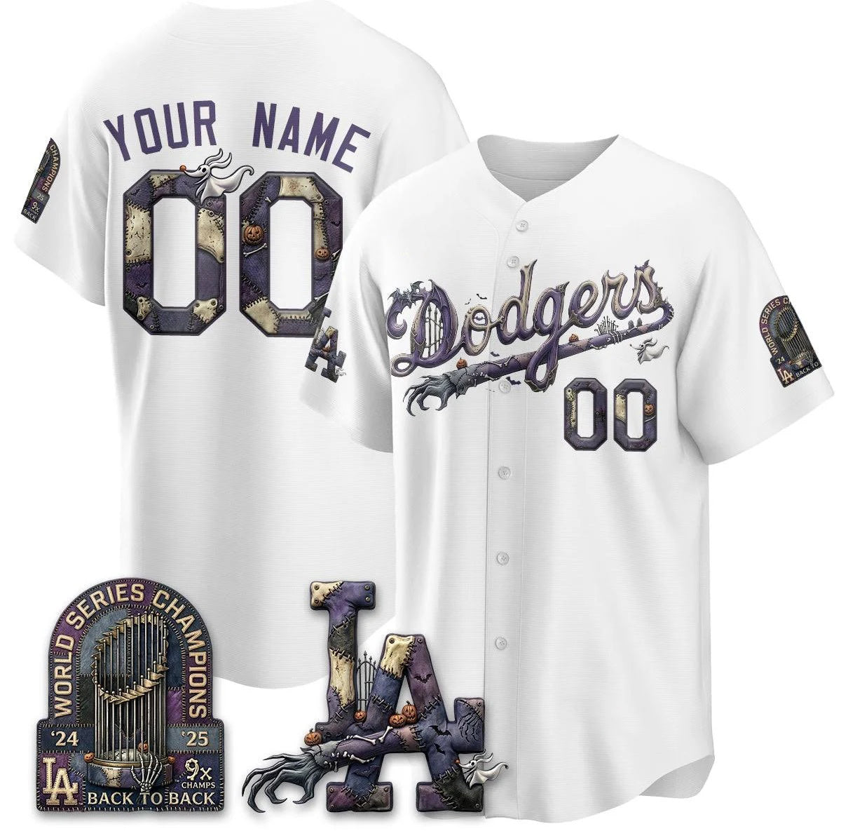 Custom Los Angeles Dodgers White Crouser Nightmare Edition Jersey