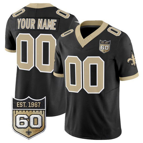 Custom NO.Saints Active Player Black Crouser F.U.S.E. 60th Anniversary Patch Vapor Limited Stitched Jersey