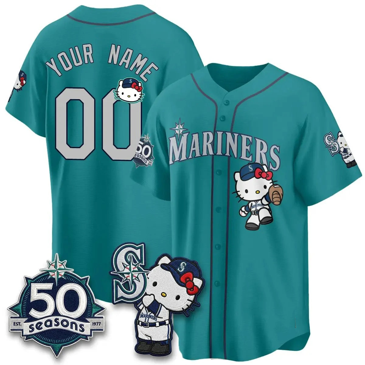 Custom Seattle Mariners x Meow KT Night Aqua Crouser Limited Jersey - All Stitched V2
