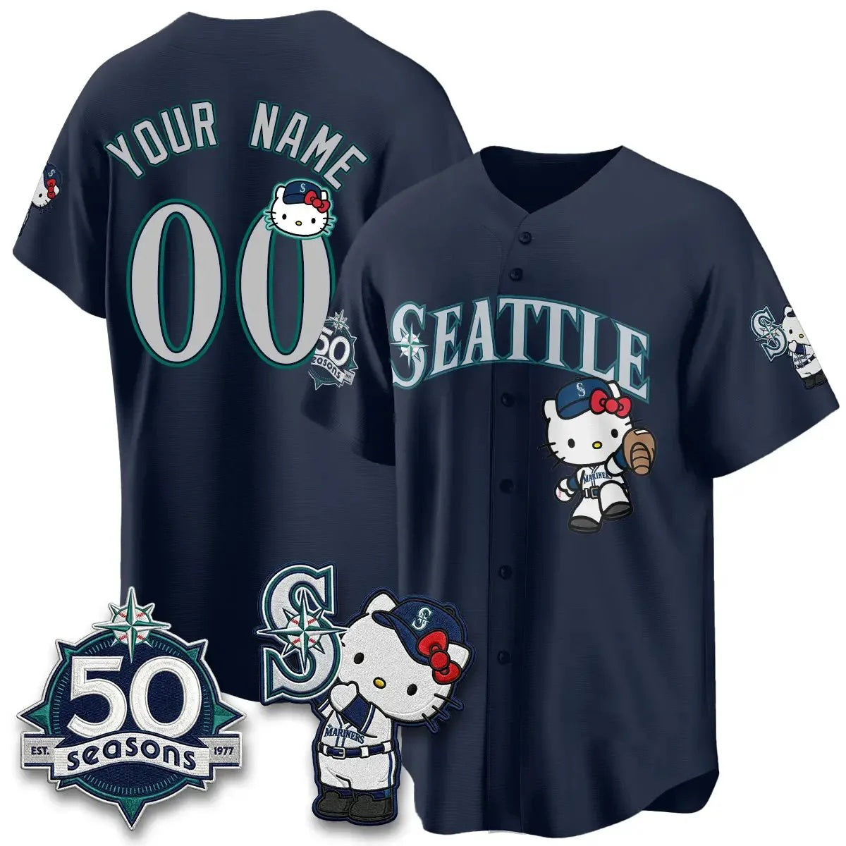 Custom Seattle Mariners x Meow KT Night Navy Crouser Limited Jersey - All Stitched V2