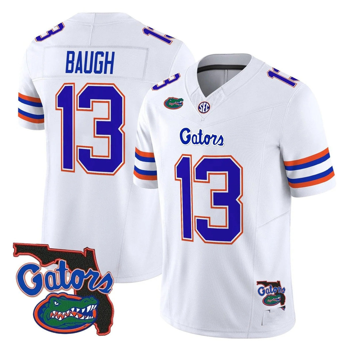 F.Gators #13 Jadan Baugh White 2025 Florida Patch Vapor Limited Stitched American College Jersey