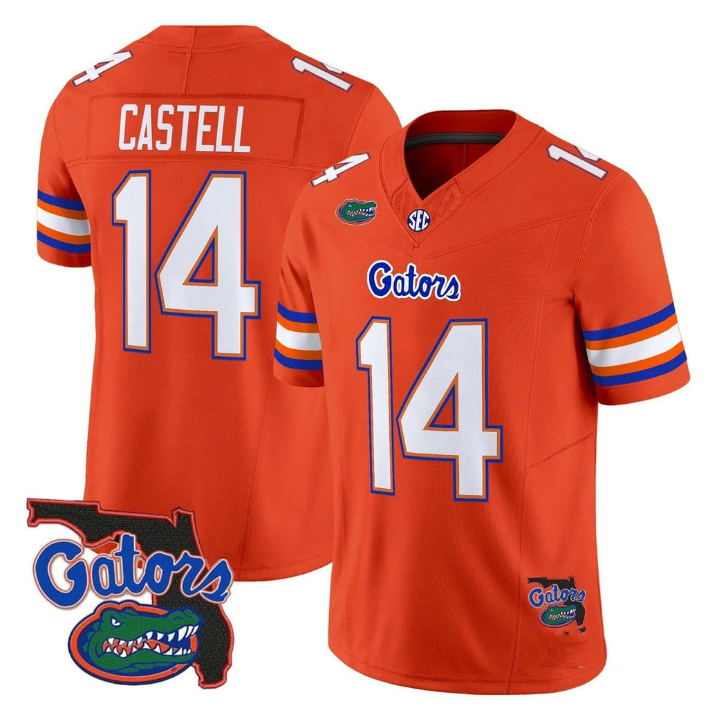 F.Gators #14 Jordan Castell Orange 2025 Florida Patch Vapor Limited Stitched American College Jersey