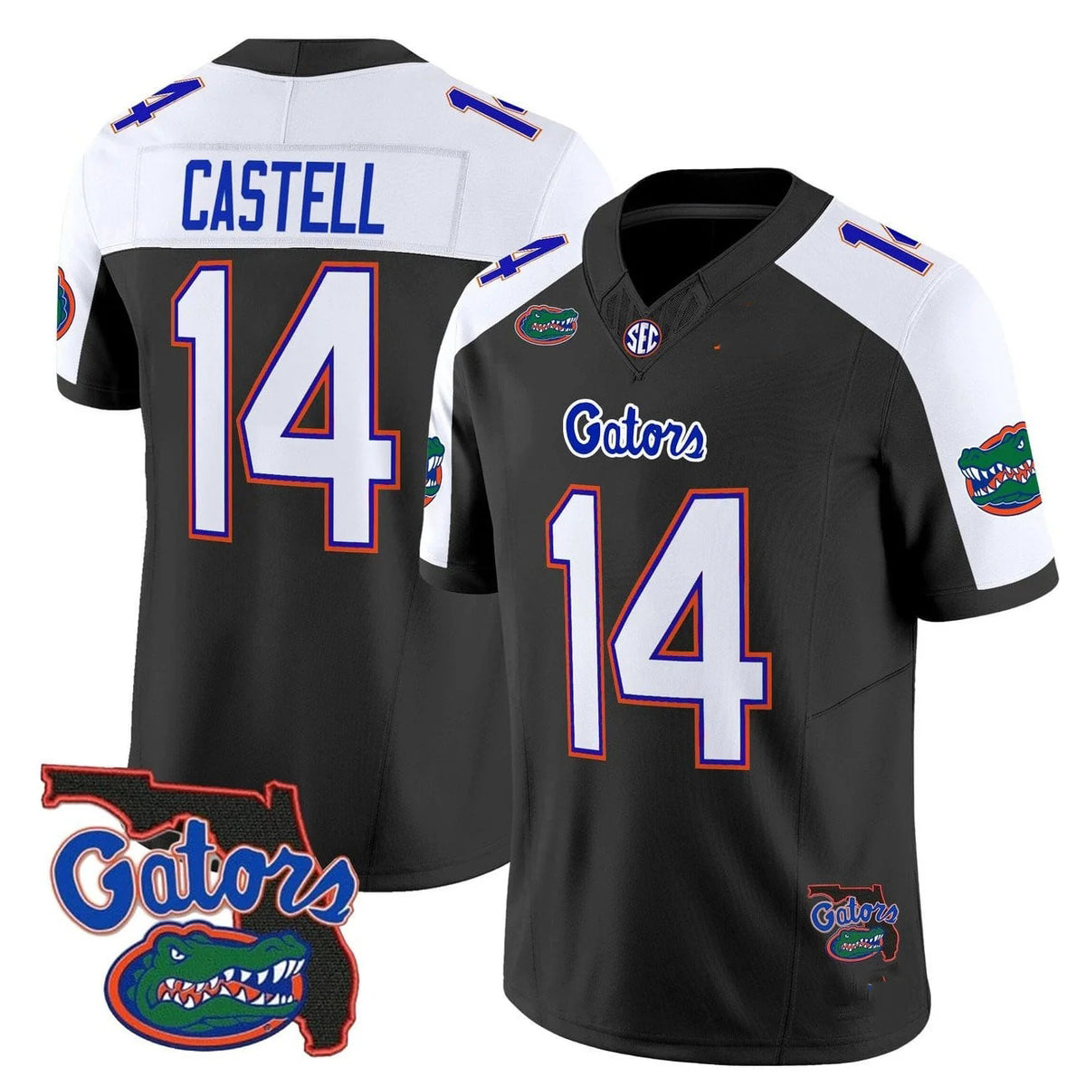 F.Gators #14 Jordan Castell White Black 2025 Florida Patch Vapor Limited Stitched American College Jersey