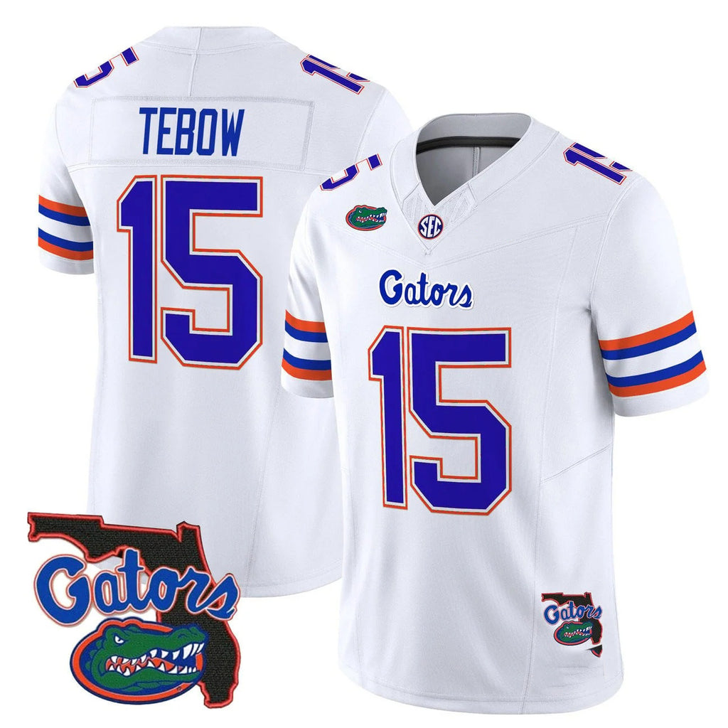 F.Gators #15 Tim Tebow White 2025 Florida Patch Vapor Limited Stitched American College Jersey