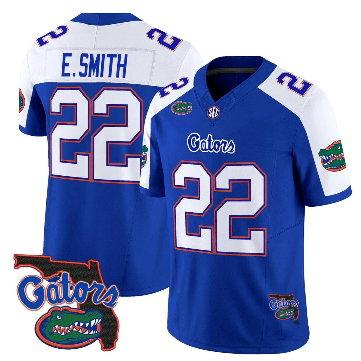 F.Gators #22 Emmitt Smith White Royal 2025 Florida Patch Vapor Limited Stitched American College Jersey