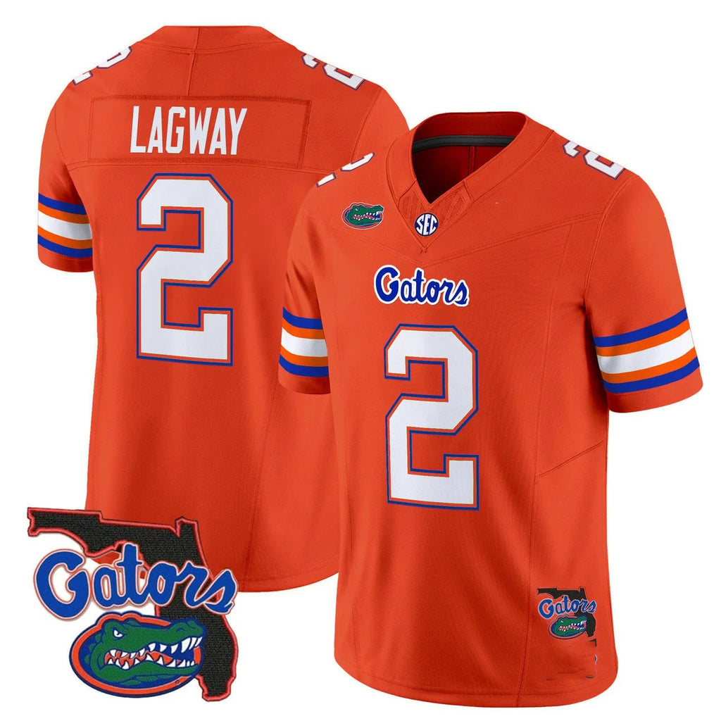 F.Gators #2 DJ Lagway Orange 2025 Florida Patch Vapor Limited Stitched American College Jersey