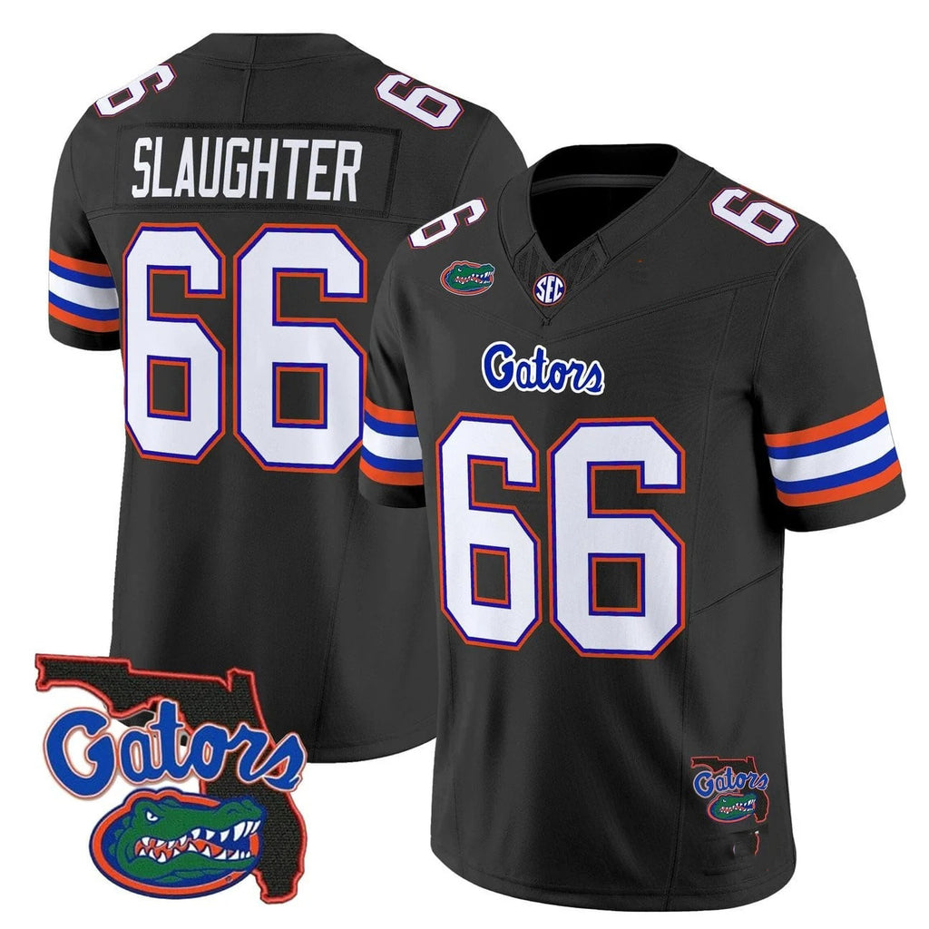 F.Gators #66 Jake Slaughter Black 2025 Florida Patch Vapor Limited Stitched American College Jersey