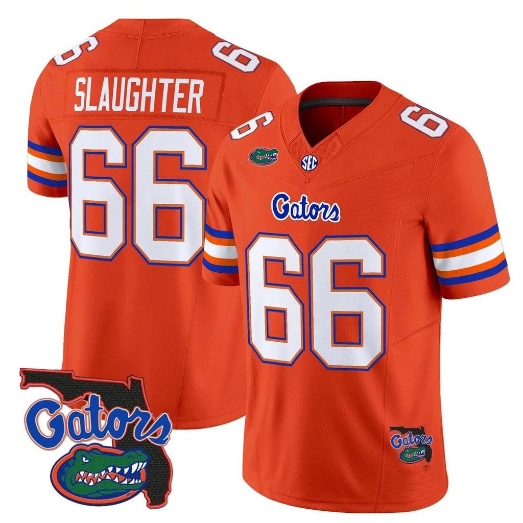 F.Gators #66 Jake Slaughter Orange 2025 Florida Patch Vapor Limited Stitched American College Jersey